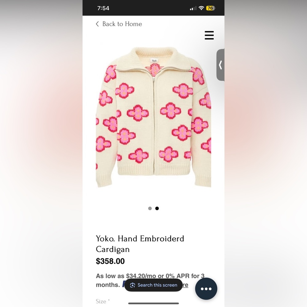 Yoko. Hand Embroiderd 100% Merino Wool Cardigan Size S